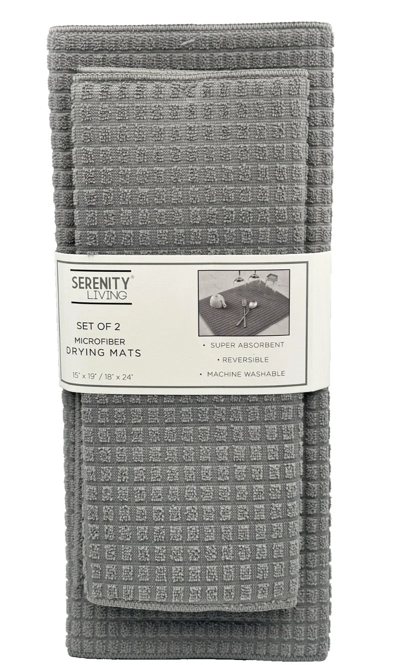 Serenity Living 2-Pack Microfiber Dish Drying Mats 15x19 & 18x24-Gray